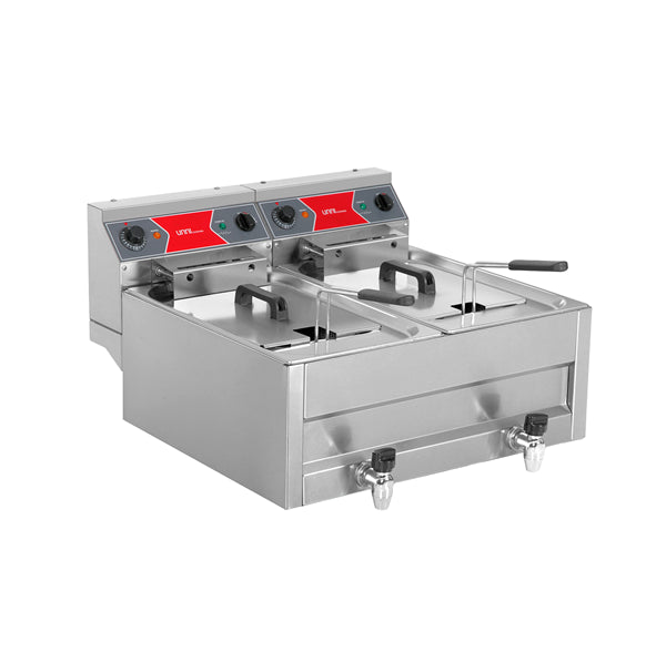 Friteuse électrique professionnelle double 2 × 10  L 50°C/200°C | 2x9kW (400V) Unninox UNN65-FRT-M2