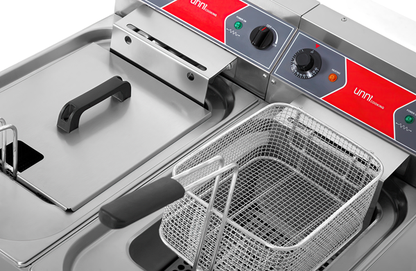 Friteuse électrique professionnelle double 2 × 10  L 50°C/200°C | 2x9kW (400V) Unninox UNN65-FRT-M2