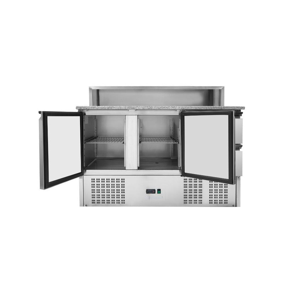 Meuble à Pizza Réfrigéré avec Toit Inox - 8 x GN 1/6 - 2 Portes et 2 Tiroirs