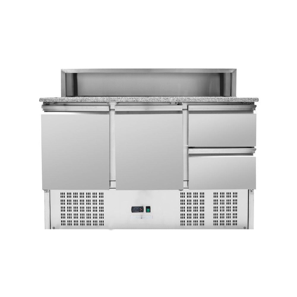 Meuble à Pizza Réfrigéré avec Toit Inox - 8 x GN 1/6 - 2 Portes et 2 Tiroirs