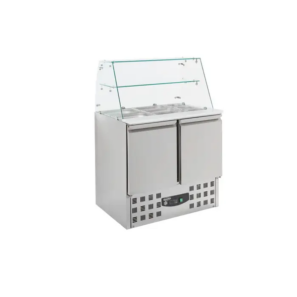 Gekoelde saladette 2 deuren voor GN 1/1 bak met getropicaliseerd gebogen glas