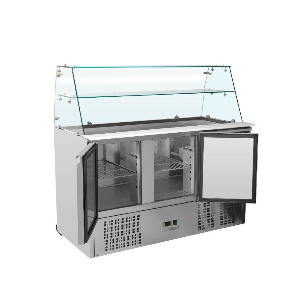 Gekoelde saladeette 3 deuren voor gn 1/1 container met gebogen glas