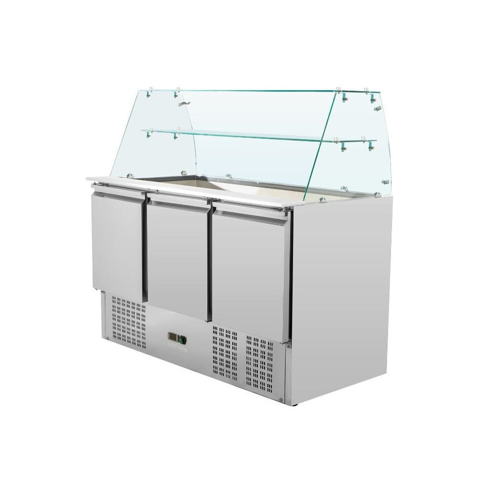 Gekoelde saladeette 3 deuren voor gn 1/1 container met gebogen glas