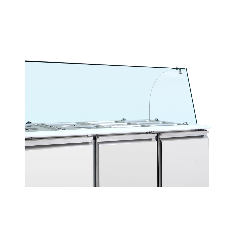 Saladette réfrigérée 3 portes pour bac gn 1/1 avec verre bombé