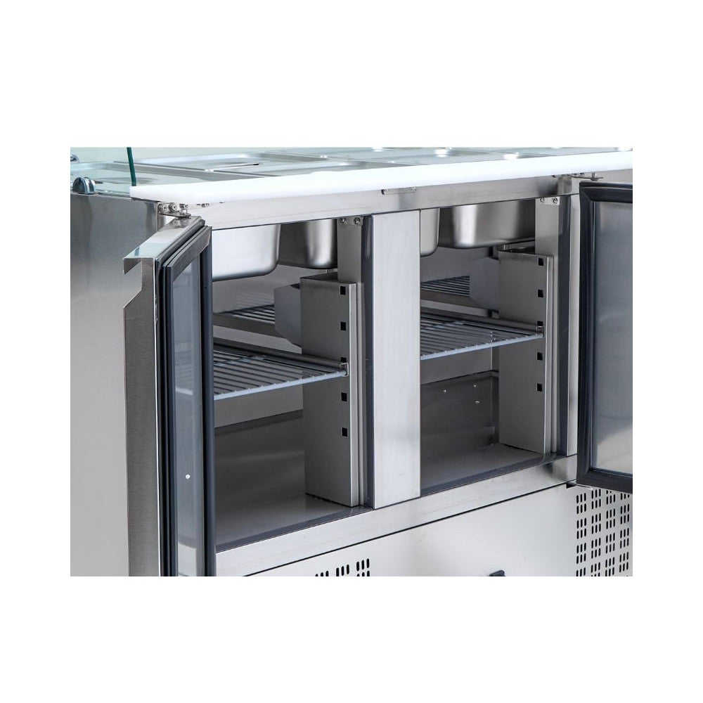 Saladette réfrigérée 3 portes pour bac gn 1/1 avec verre bombé