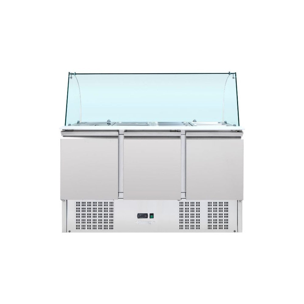 Gekoelde saladeette 3 deuren voor gn 1/1 container met gebogen glas