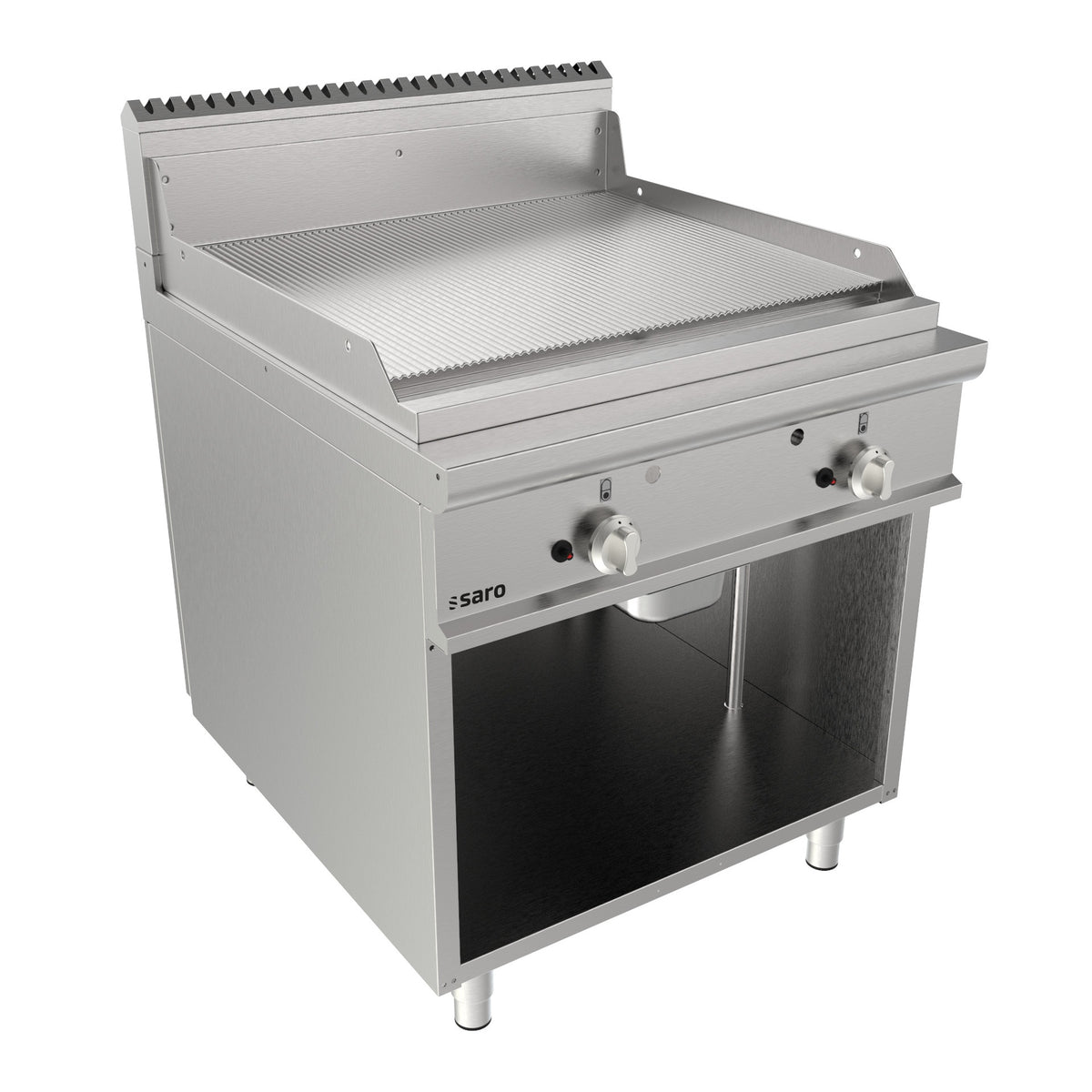 Plaque de cuisson au gaz SARO, largeur 800 mm, sur pied, rainurée LQ / FTG4BAR - 423-8640