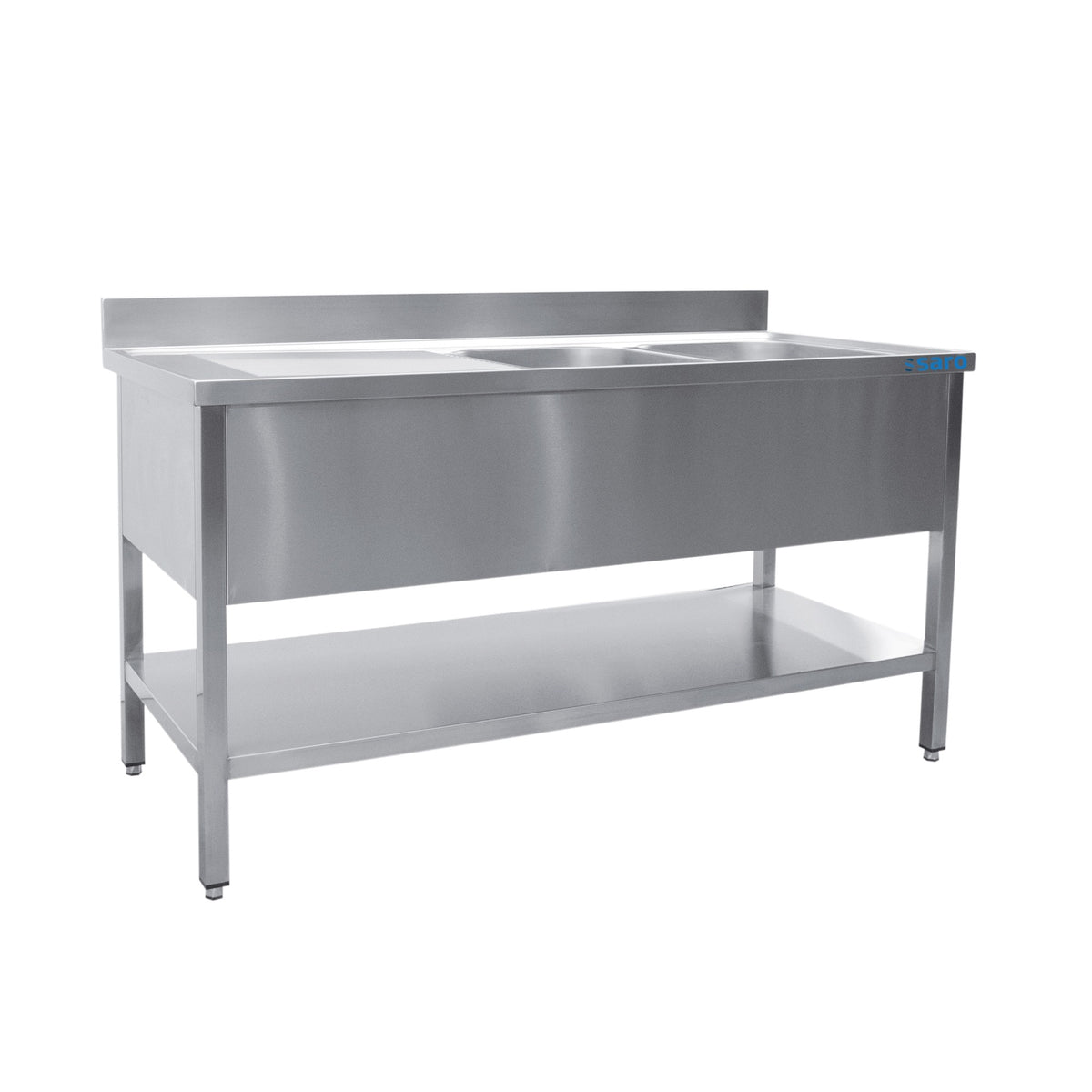 SARO Spoeltafel met twee wasbakken, rechts - 700 mm diepte, 1400 mm - 700-2540R