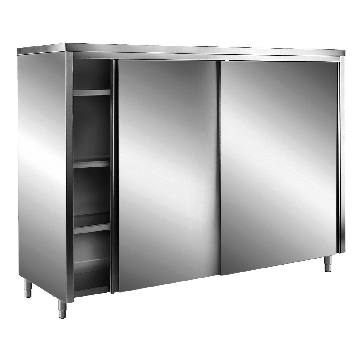 Armoire de rangement SARO en acier inoxydable AISI 430 à portes coulissantes, toit plat, 2 000 x 700 mm - 700-8125
