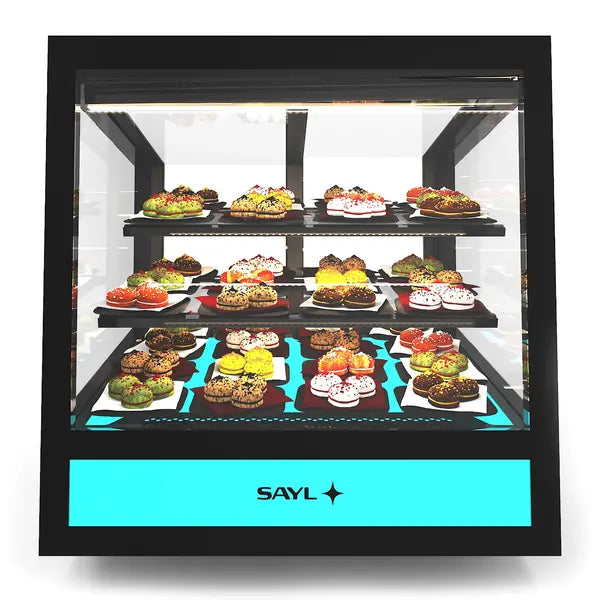 QBO Zwarte koelvitrine 620×670×670(h)mm | 1/2/3 niveaus | Geventileerde koeling + RGB-verlichting | SAYL