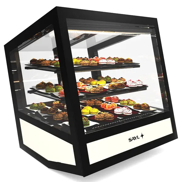 QBO Zwarte koelvitrine 620×670×670(h)mm | 1/2/3 niveaus | Geventileerde koeling + RGB-verlichting | SAYL