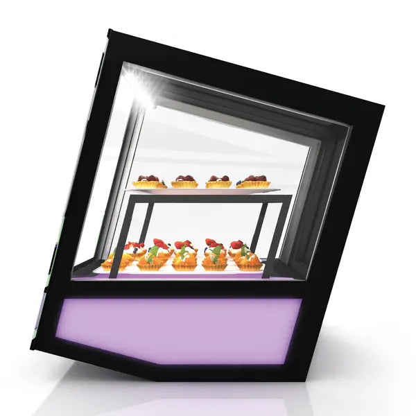 QBO Zwarte koelvitrine 620×670×670(h)mm | 1/2/3 niveaus | Geventileerde koeling + RGB-verlichting | SAYL