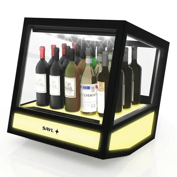 QBO Zwarte koelvitrine 620×670×670(h)mm | 1/2/3 niveaus | Geventileerde koeling + RGB-verlichting | SAYL