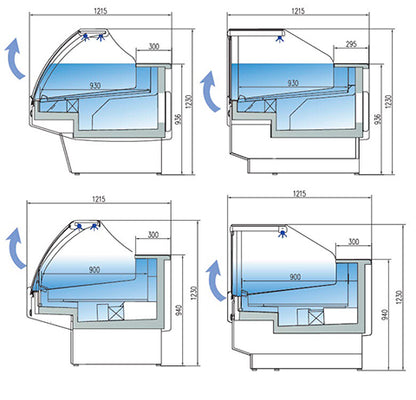 3 m - Vitrine modulaire série 12 verre relevable Droite , avec  réserve CVE-12-30-RR-TF