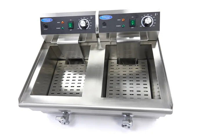 Friteuse électrique professionnelle Maxima – 2 x 13 L avec robinets de vidange