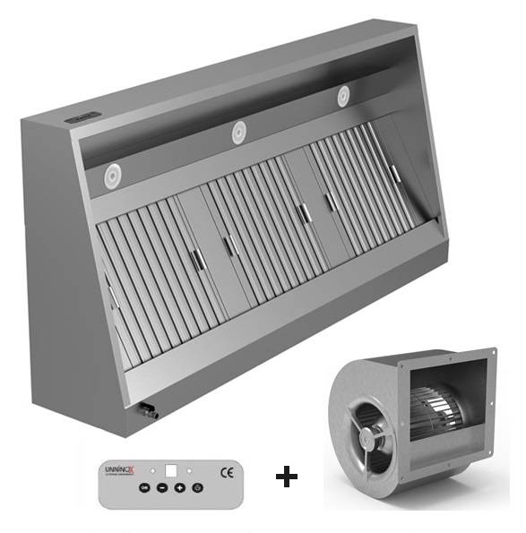 Hotte professionnelle murale Unninox 1600 mm avec moteur intégré Plug & Play en inox